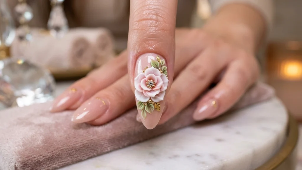3D floral accent acrylic nail designs