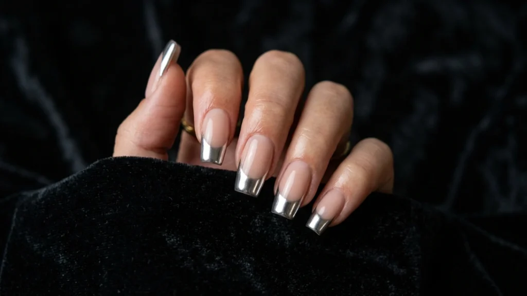 chrome French tip acrylic nail designs