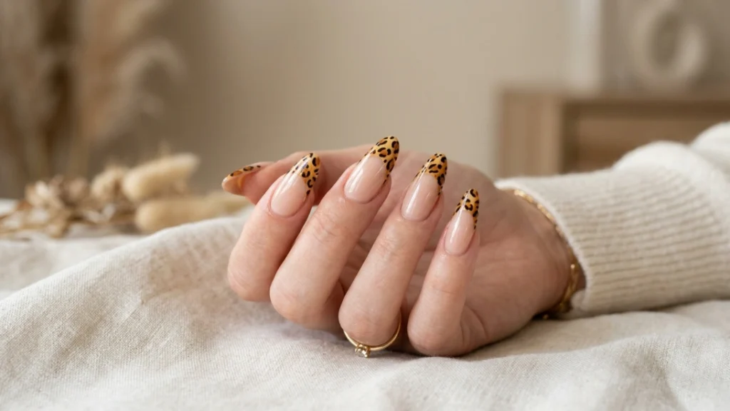 leopard print french tip acrylic nail designs