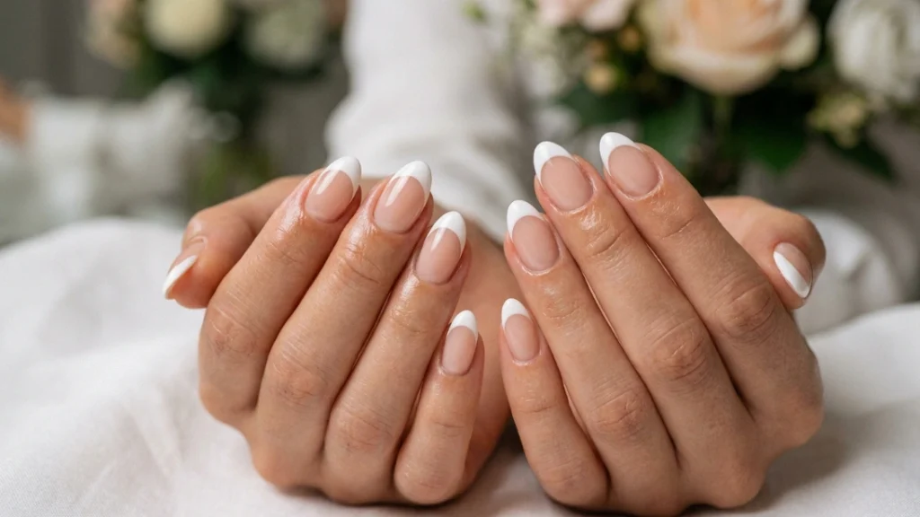 short almond nails - classic french tip manicure