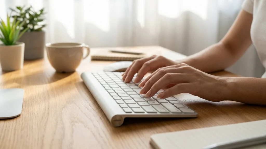 short almond nails - practical everyday manicure while typing