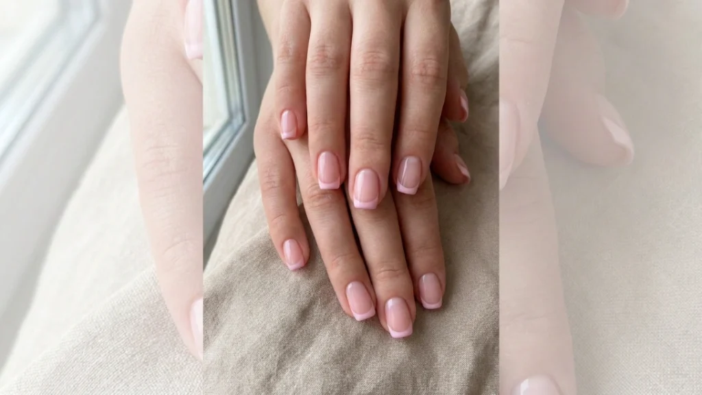 baby pink french tips - short to medium acrylic length