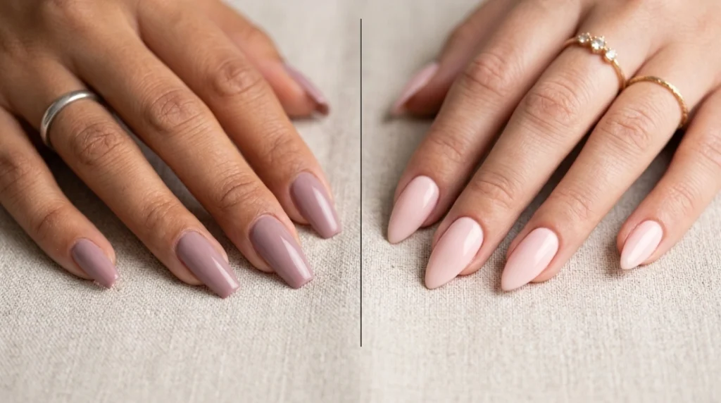 coffin acrylic nails for beginners - short to medium length example