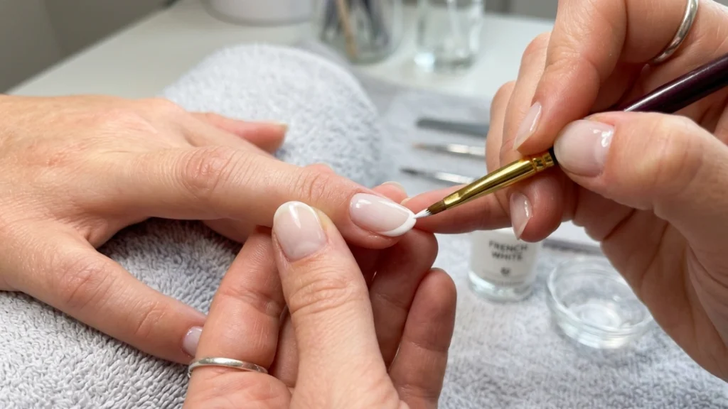 painting white tip for milky french manicure