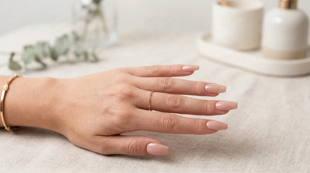 coffin acrylic nails for beginners - short to medium length example