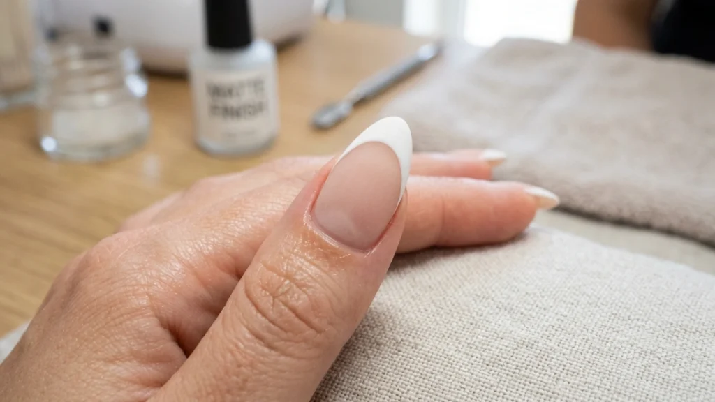 finished white french tip before milky glaze