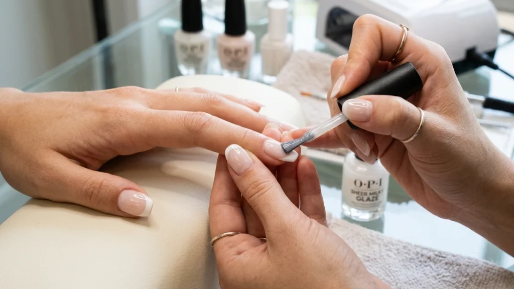 applying sheer milky glaze over french tip