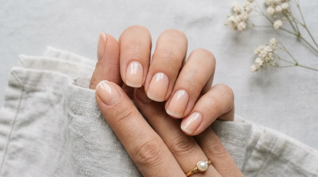 milky french manicure on short nails