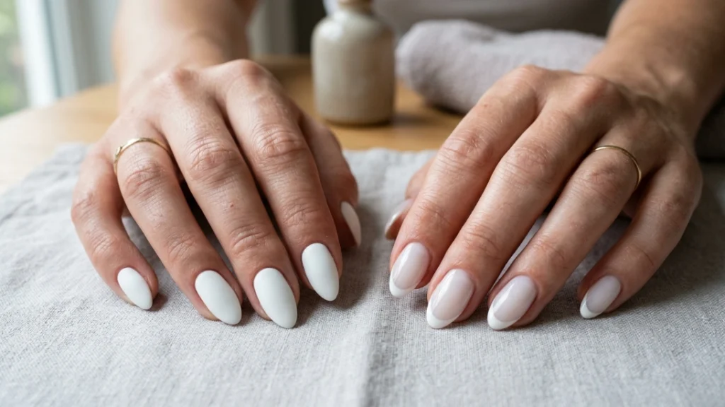 opaque white manicure versus milky french manicure comparison