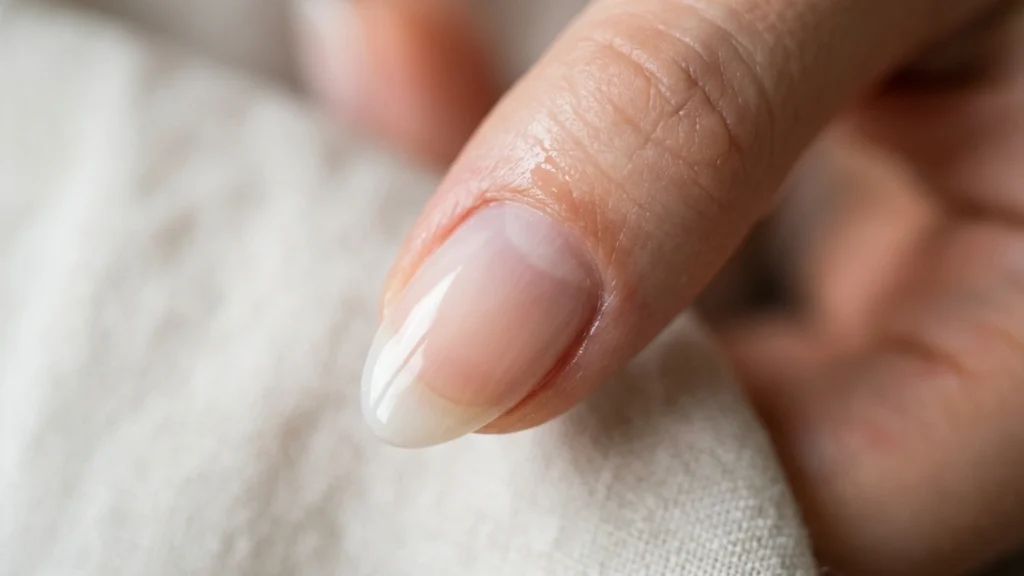 close up of sheer milky nail polish translucency