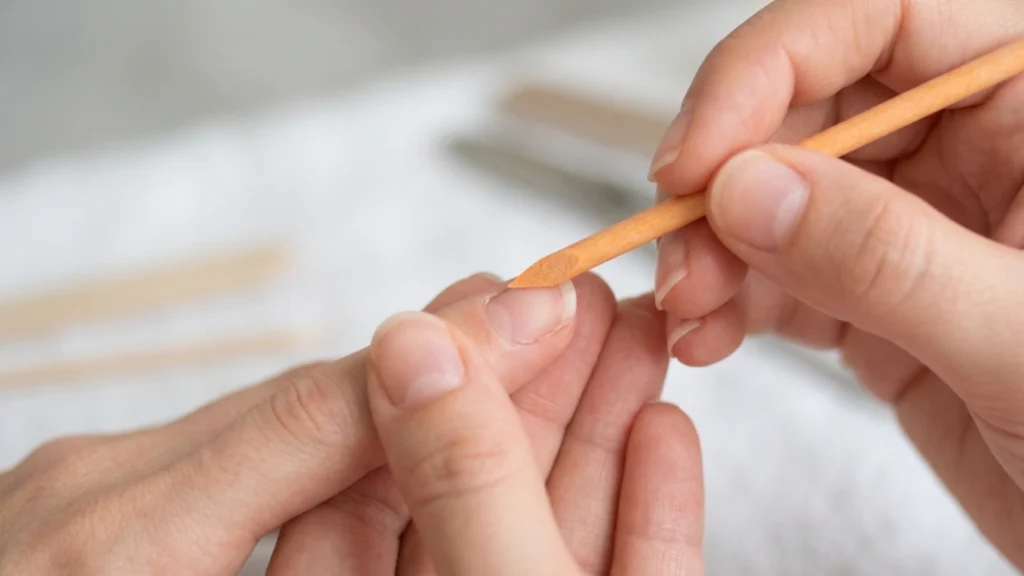 pushing back cuticles before manicure