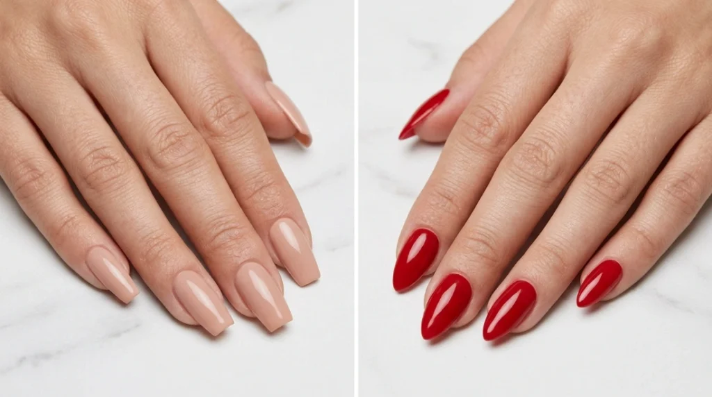 coffin acrylic nails for beginners - coffin shape compared to almond