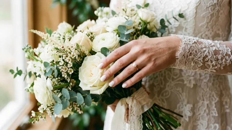 bridal jewelry nails - pearl accent manicure feature image