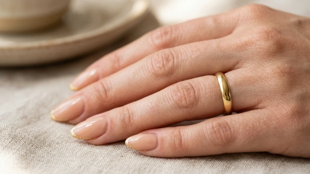 bridal jewelry nails - gold foil line matched to wedding band