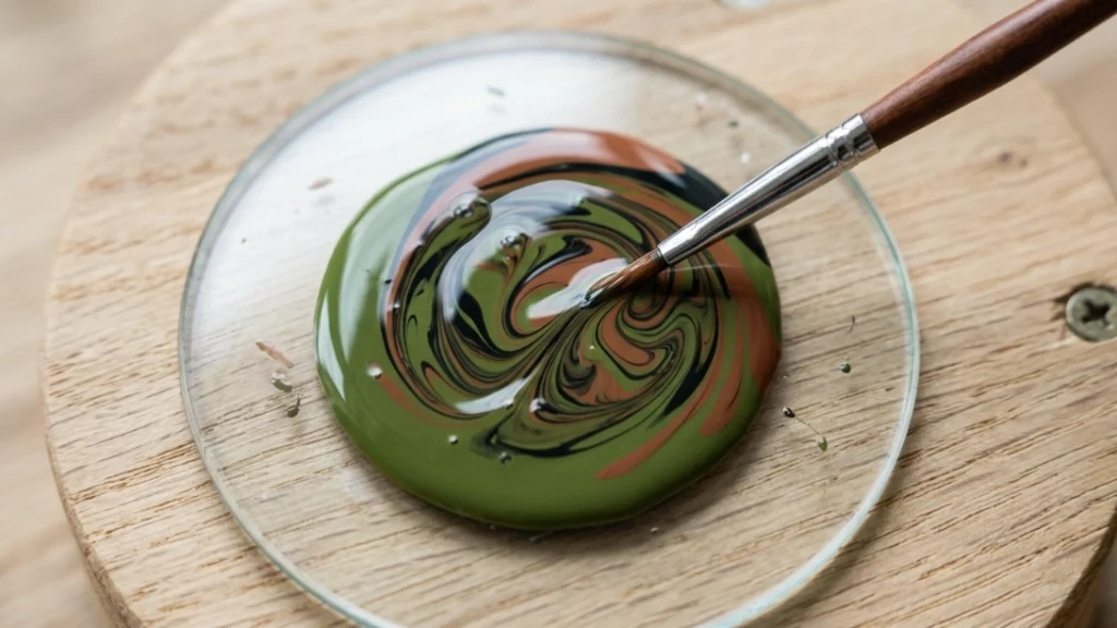 mixing custom moss green nail polish shade