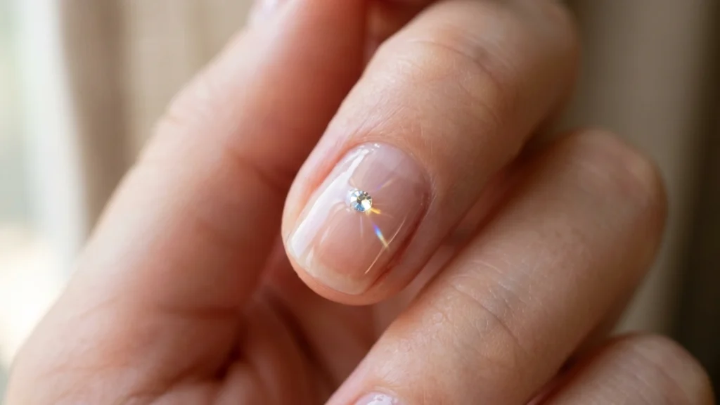 bridal jewelry nails - single crystal placement catching light
