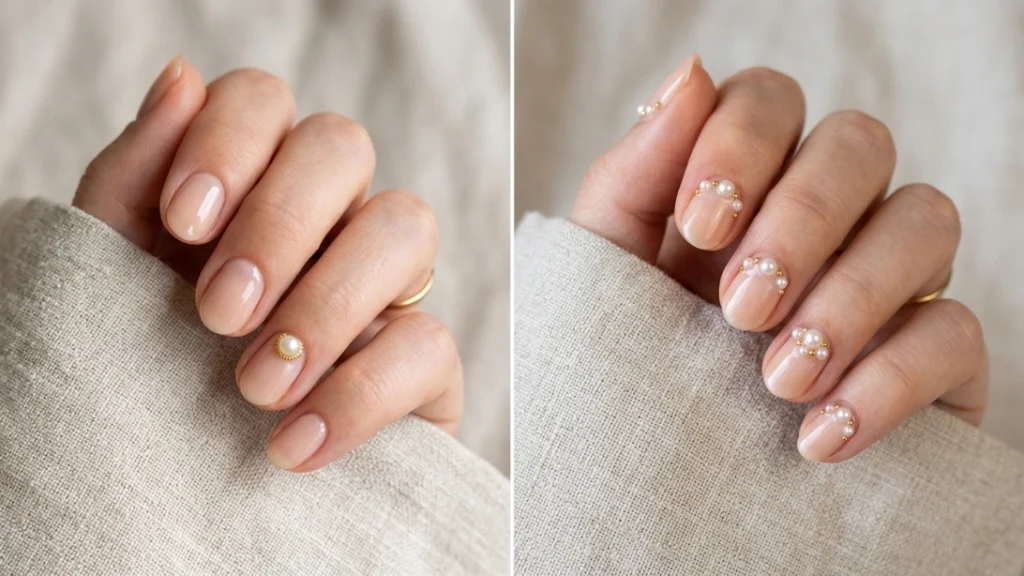 bridal jewelry nails - ring finger accent compared to full set
