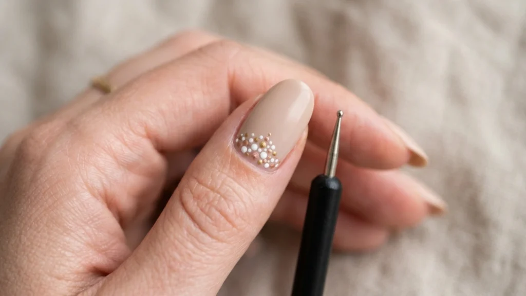 subtle nail art for school - micro dot cluster detail