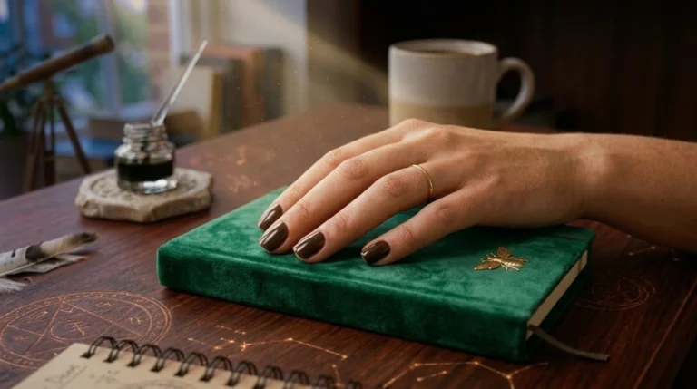 back to school nail colors - espresso brown manicure feature image