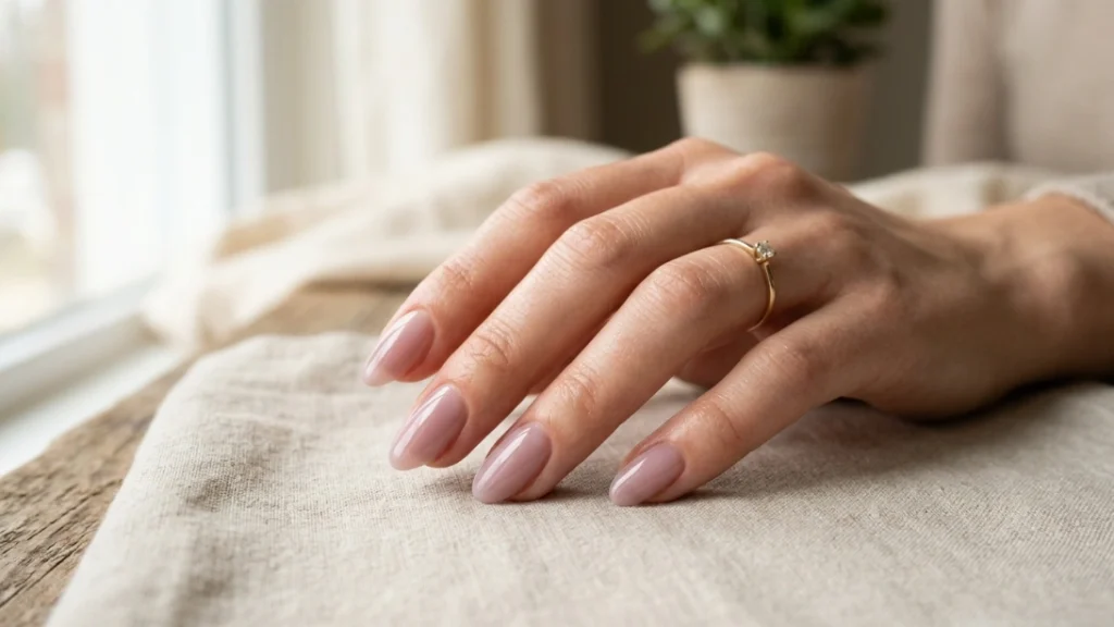 back to school nail colors - milky mauve sheer manicure