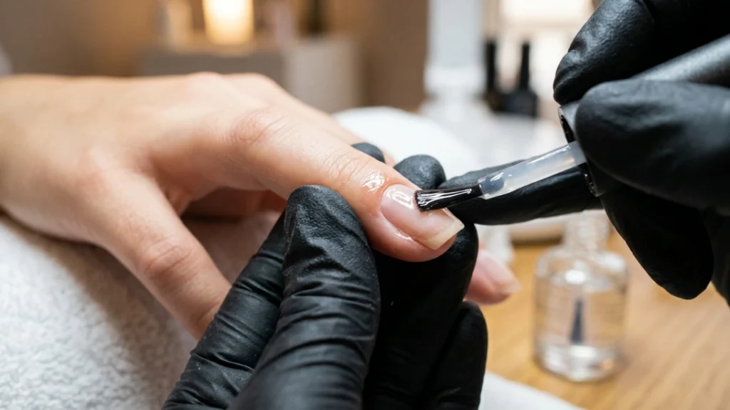 back to school nail colors - applying base coat before polish