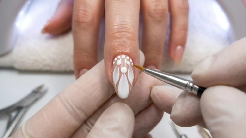 flower nail art for beginners - first petal dragged outward