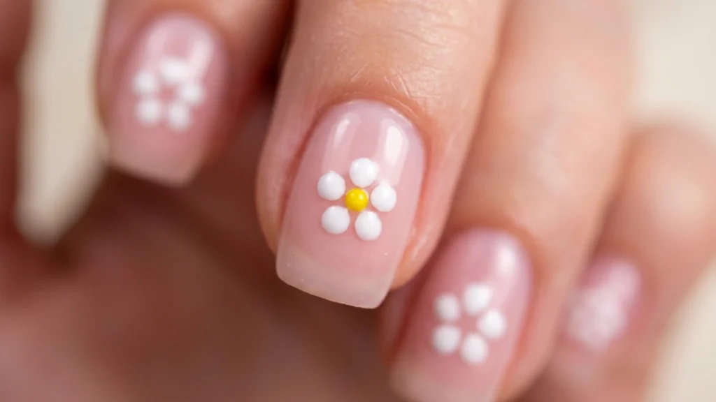 flower nail art for beginners - contrast center accent dot