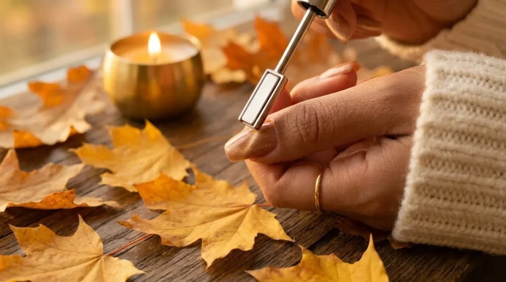 Squoval gives the shimmer a wide surface, almond stretches it into a longer diagonal