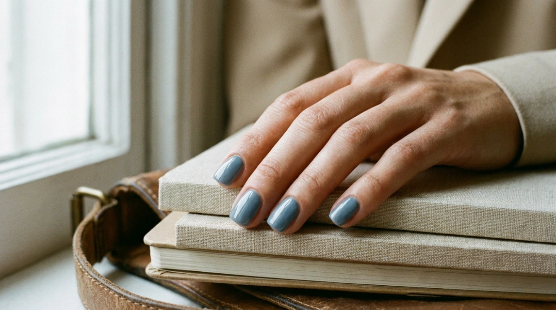 dolphin gray nails featured image with glossy finish