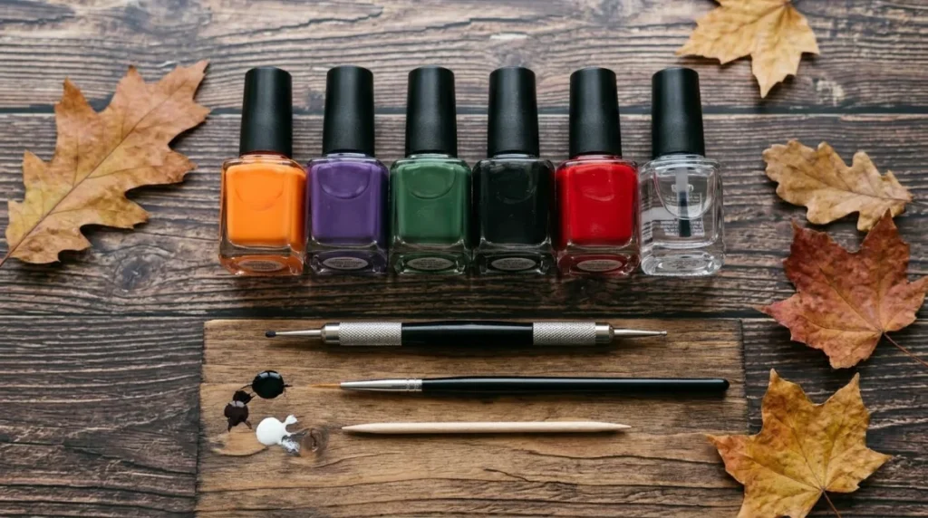 Everything you need for this Halloween character nails tutorial, most of it likely already in your kit.