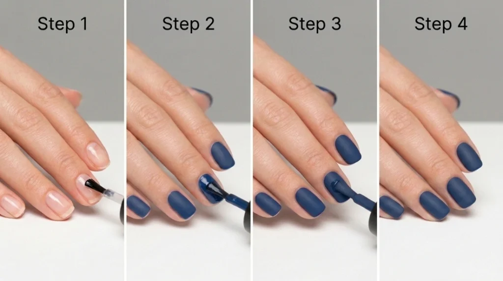 Getting the navy blue nails fade at home 