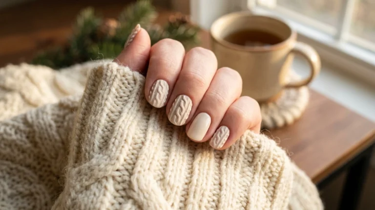 cozy sweater nails - warm knit sweater feature image