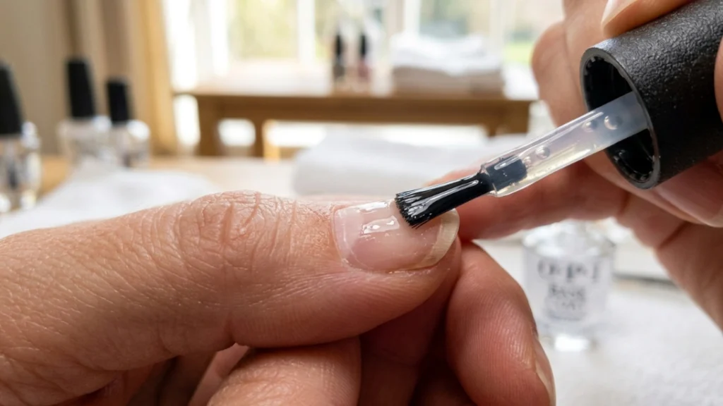 sheer smiley face nails - applying clear base coat