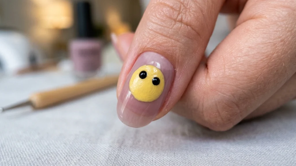 sheer smiley face nails - painting the smiley face eyes