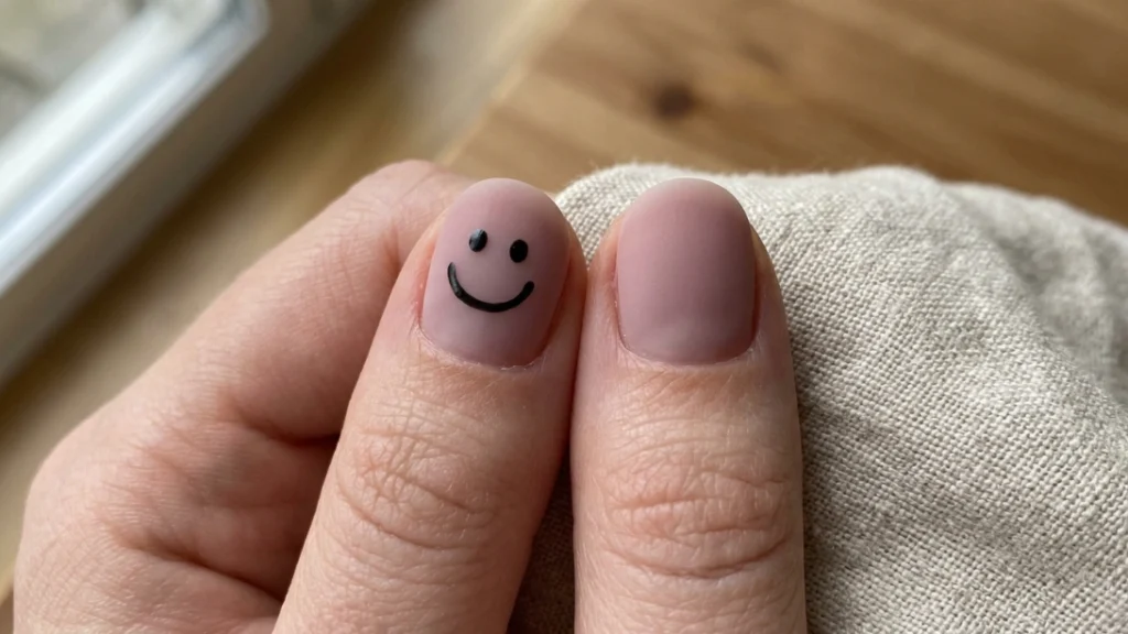 sheer smiley face nails - finished smiley accent nail before top coat