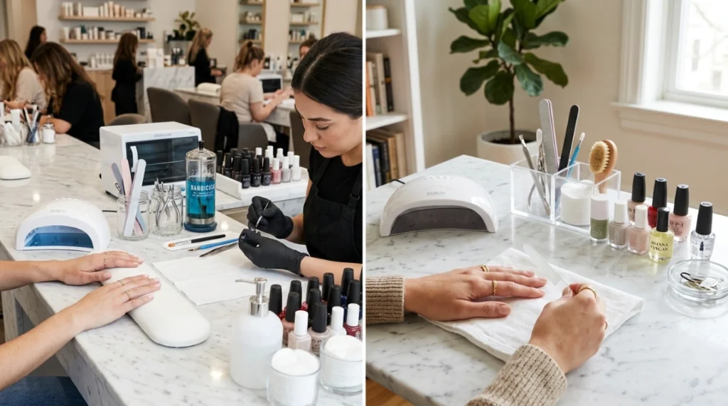 Salon versus DIY acrylic french tip application