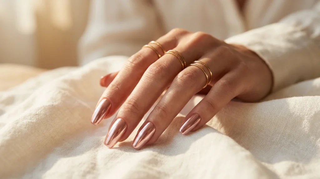 rose gold chrome press-on nails