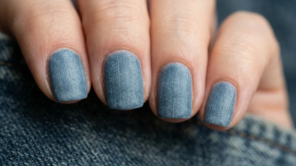 denim blue nails with faded jean-inspired texture