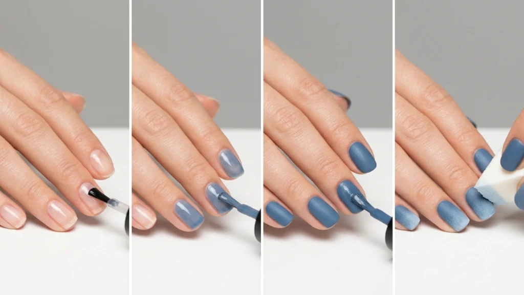 how to apply denim blue nails step by step at home