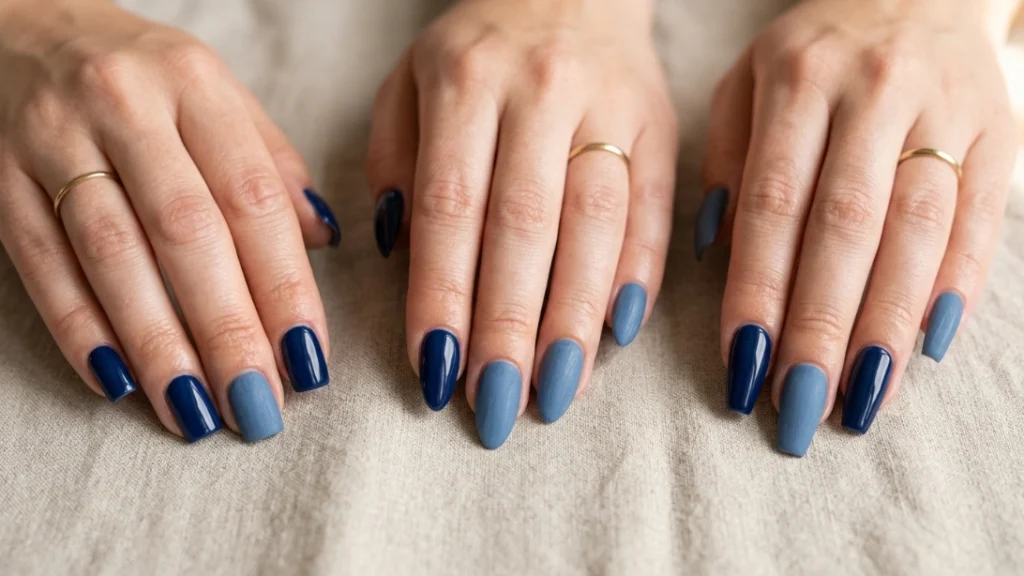 best nail shapes for navy nails and denim blue nails