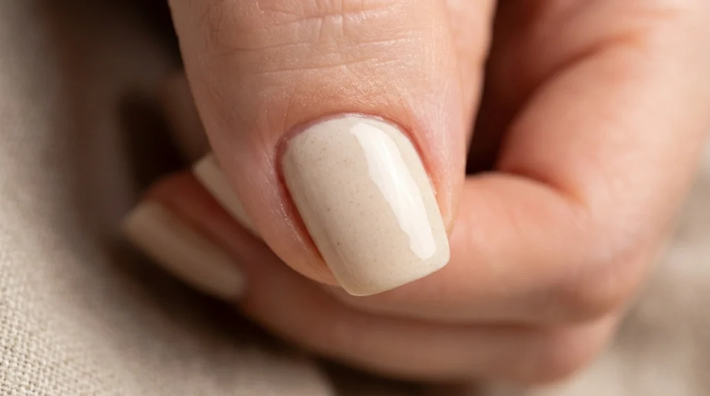 cozy sweater nails - oatmeal cream base coat first step