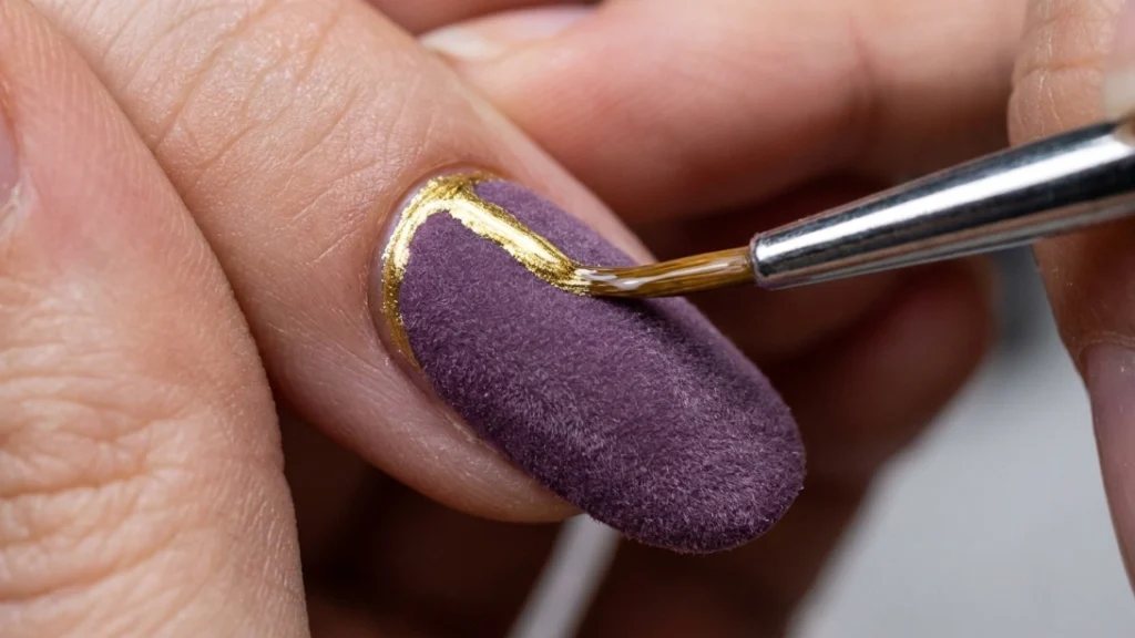 dusty purple nails - gold cuticle line accent detail