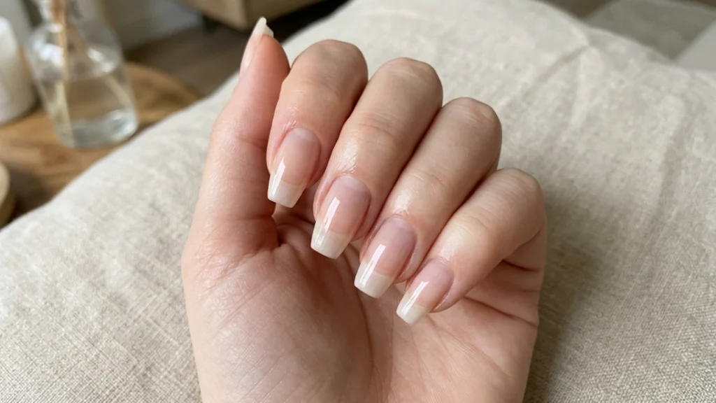 coffin nails for beginners - natural nails shaped into short coffin