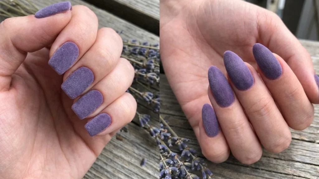 dusty purple nails - square versus almond shape comparison