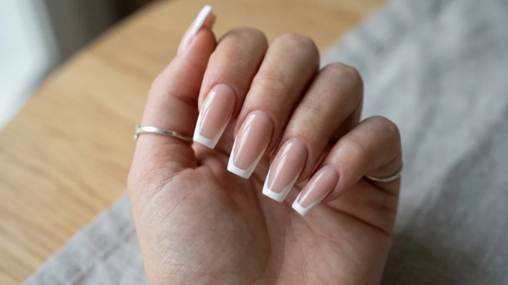 coffin nails for beginners - french tip design on flat tip canvas