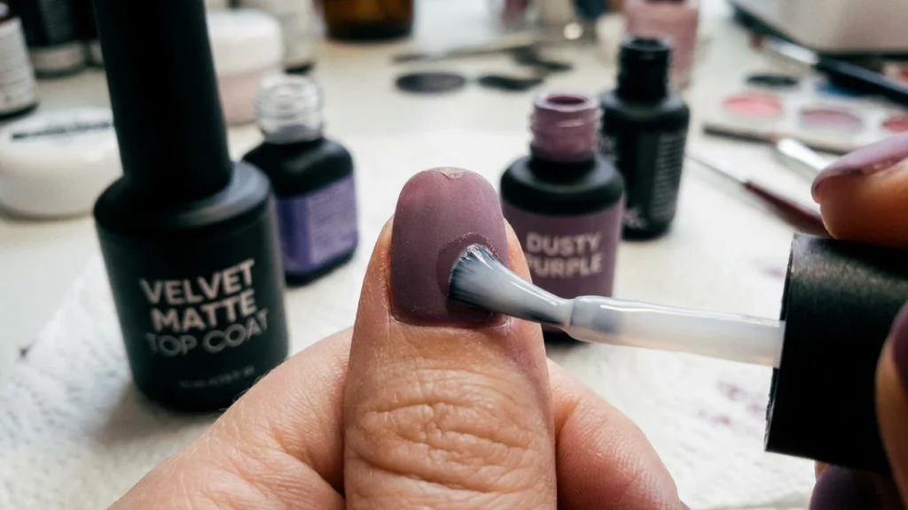 dusty purple nails - matte top coat touch up