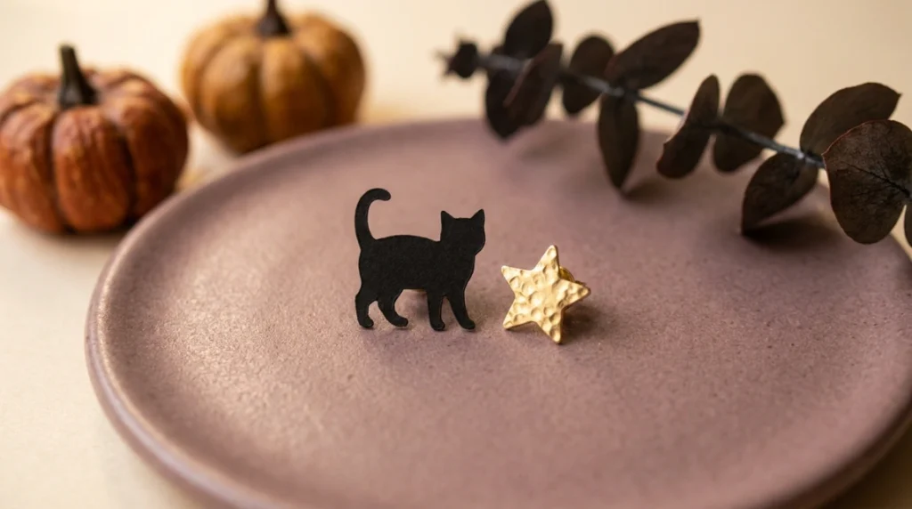 cute halloween nails - black cat silhouette on mauve base