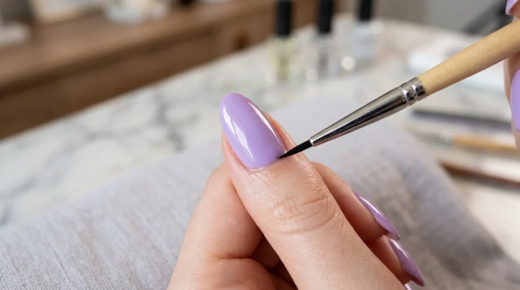 marble effect nails - lavender base coat first step