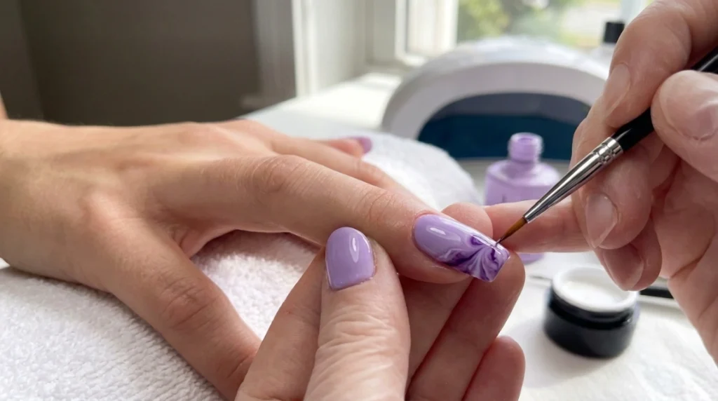 marble effect nails - finished glass top coat result