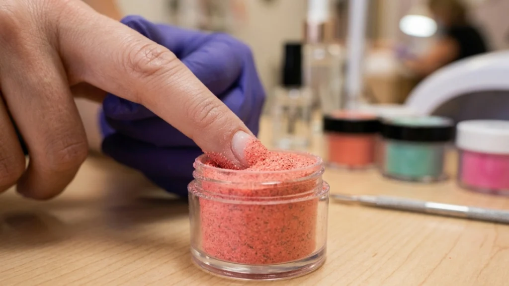 dip powder vs gel nails - powder dipping application process